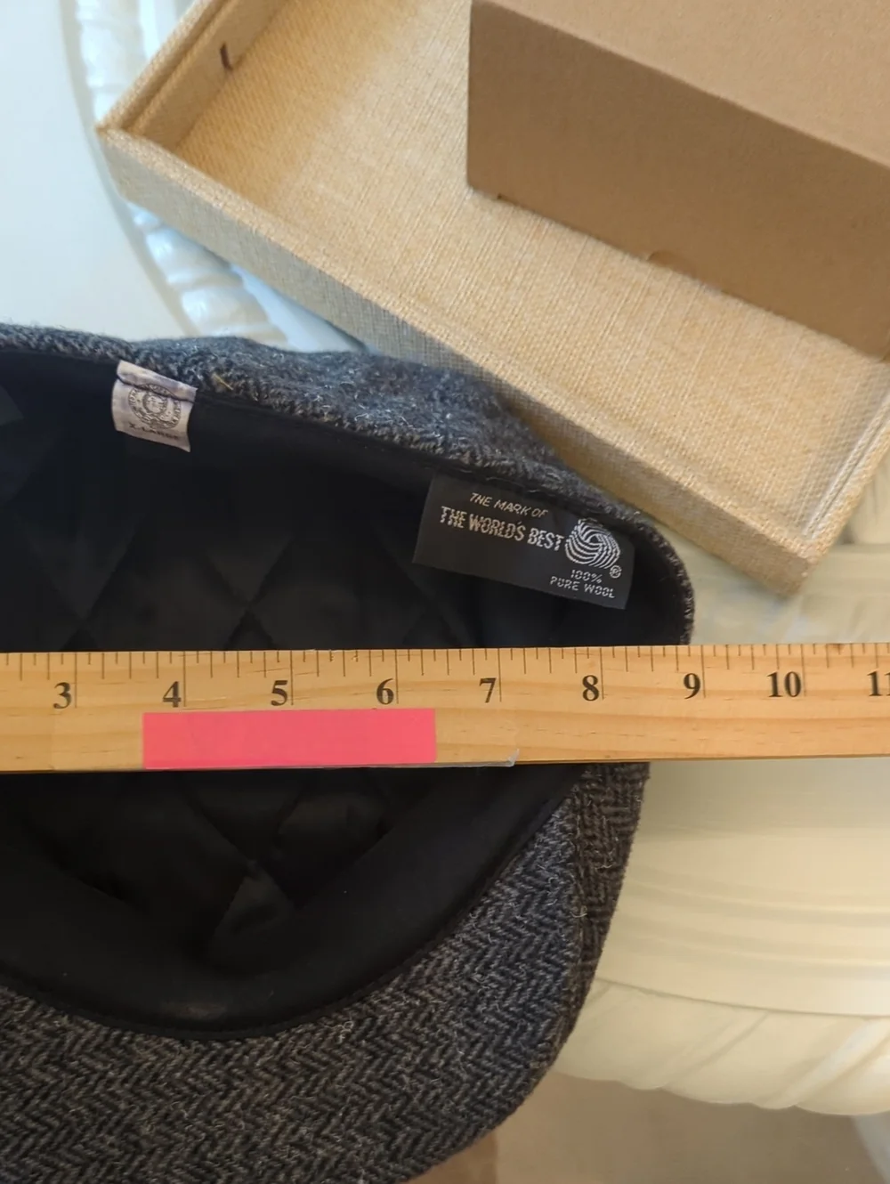 Vintage Sima Int. 100% Pure Wool Herringbone Skipper Cap Hat Black Grey  XL
